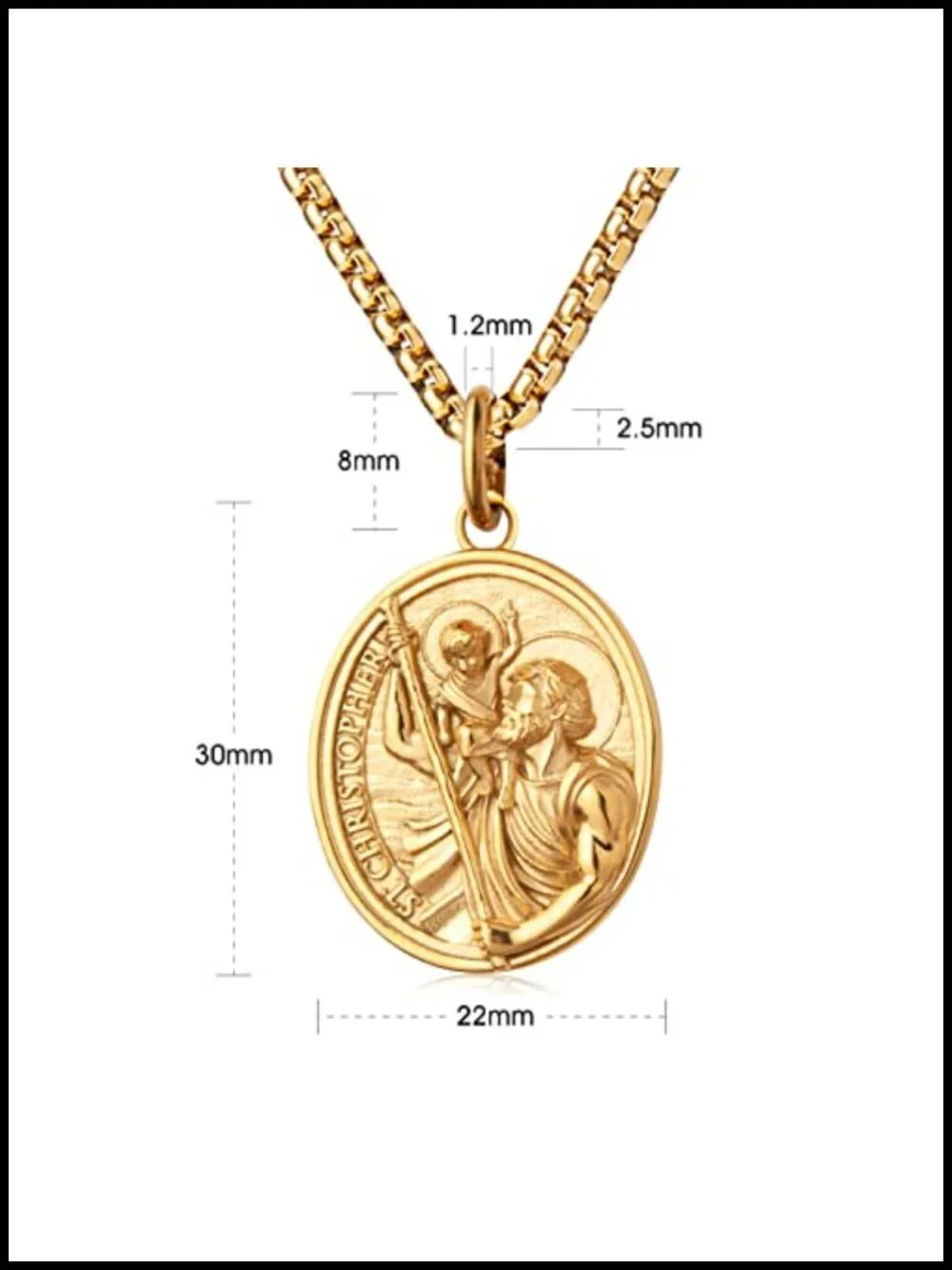 St Christopher Medal Necklace Stainless Steel Men Women 24in
